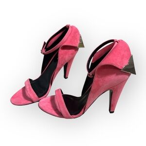 Calvin Klein 205W39NYC Blush Pink Suede & Silver Letitia Sandals Heels 37.5 EUC